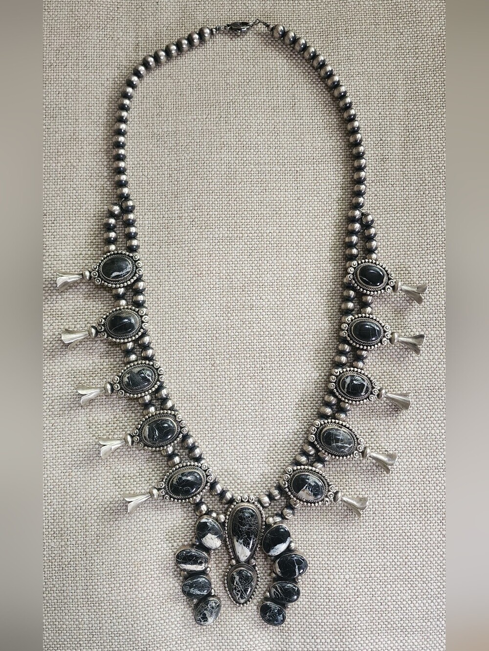 Incredible Huge White Buffalo Squash Blossom Necklace Sterling Silver Native